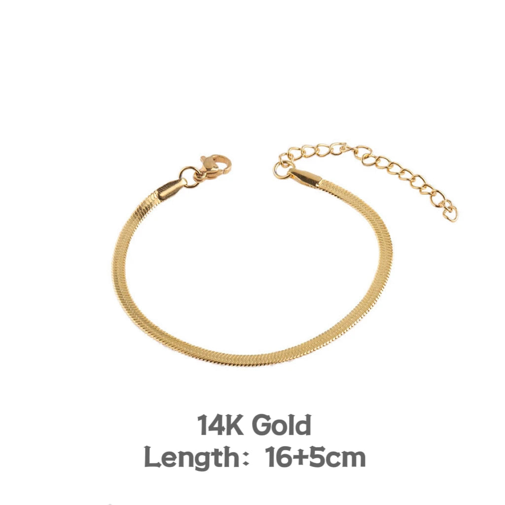 Minimalist 16+5cm Classic Snake Chain Bracelet Gold Color Width 2/3/4MM Stainless Steel Chain Bracelet For Women Jewelry Gift