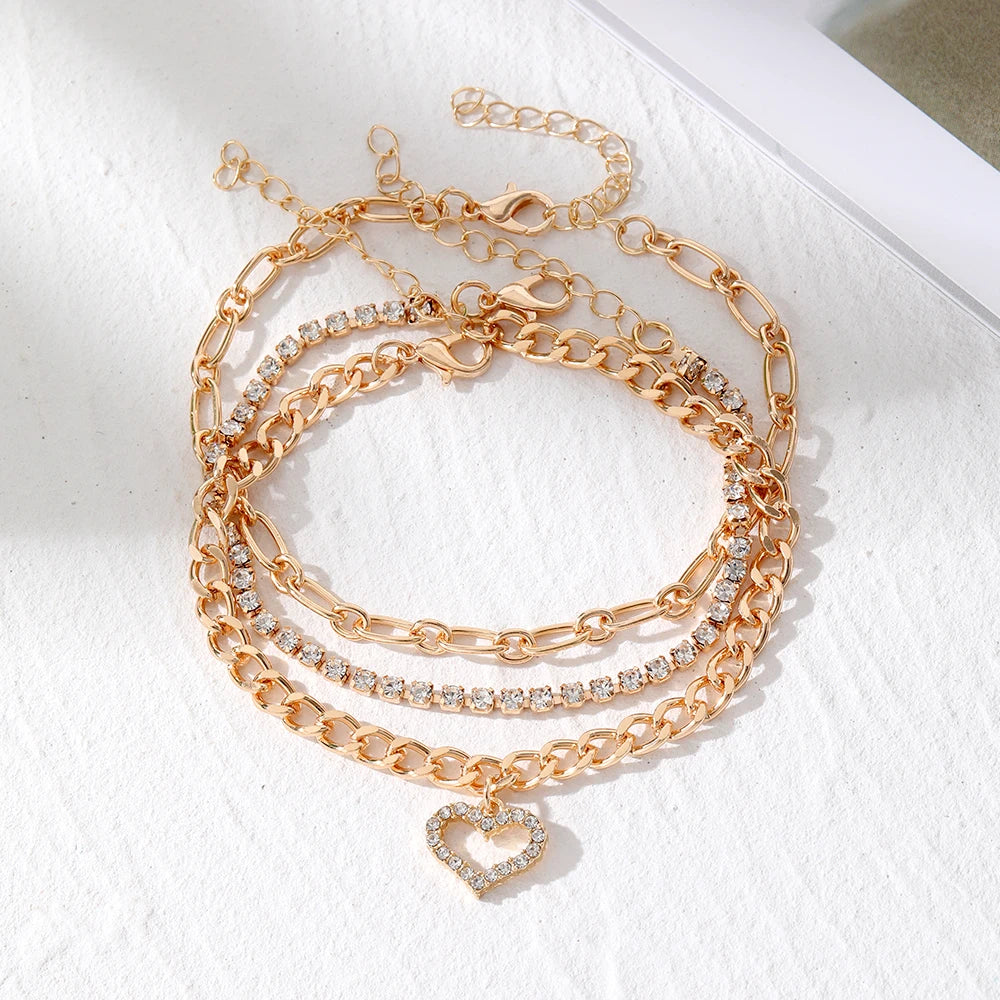 VKME New Design Tennis Chain Heart Cuban Chain Anklet for Women Jewelry