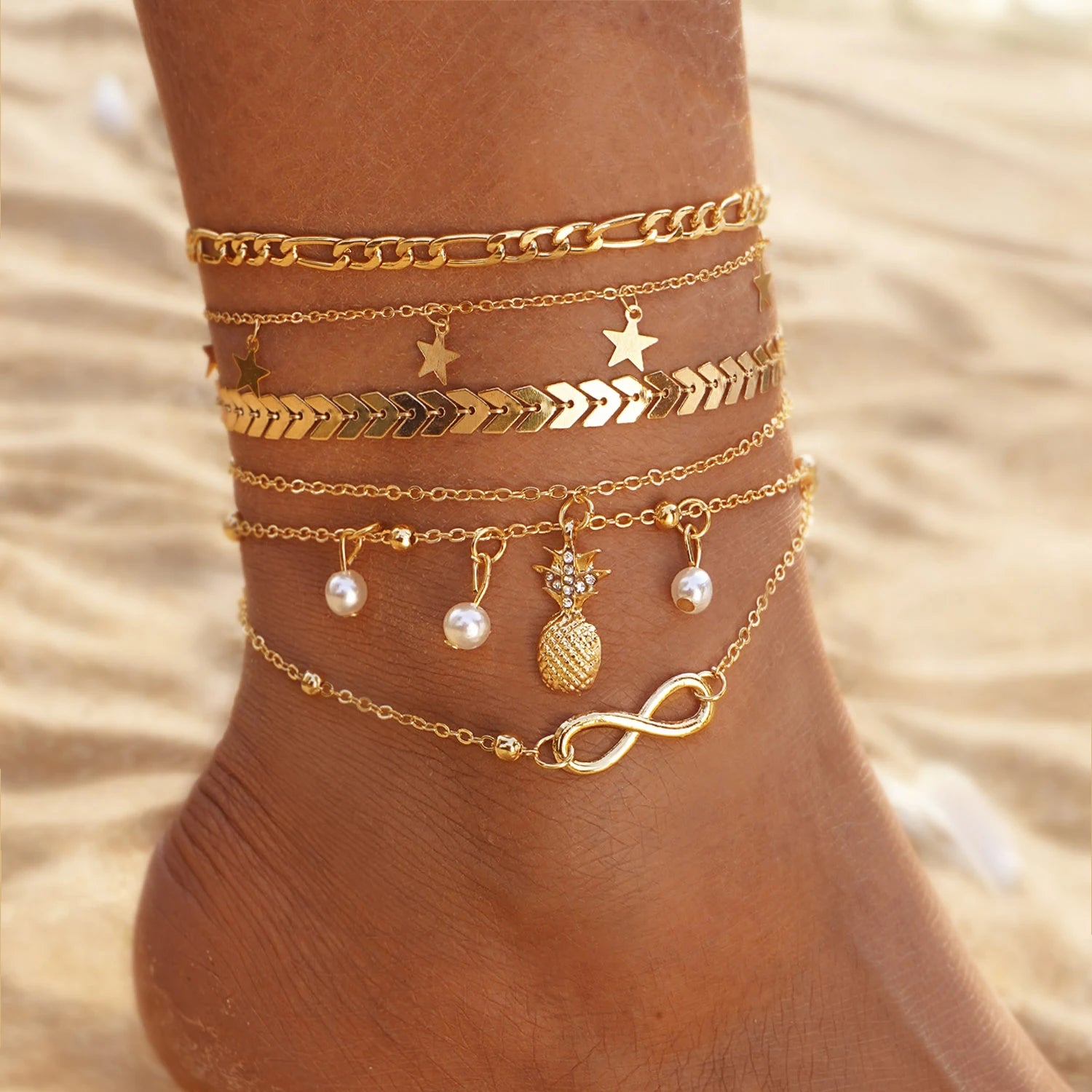 VKME New Design Tennis Chain Heart Cuban Chain Anklet for Women Jewelry