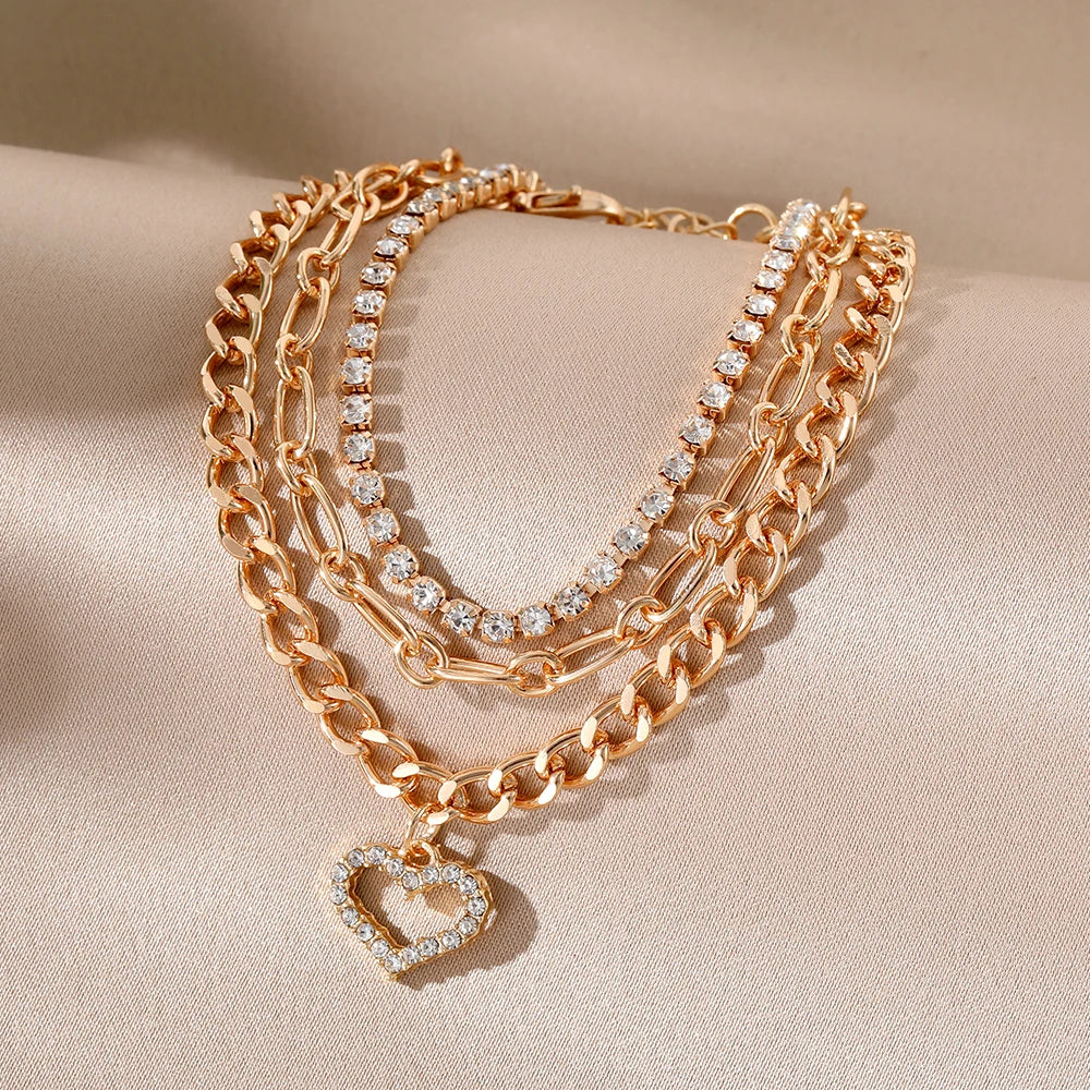 VKME New Design Tennis Chain Heart Cuban Chain Anklet for Women Jewelry