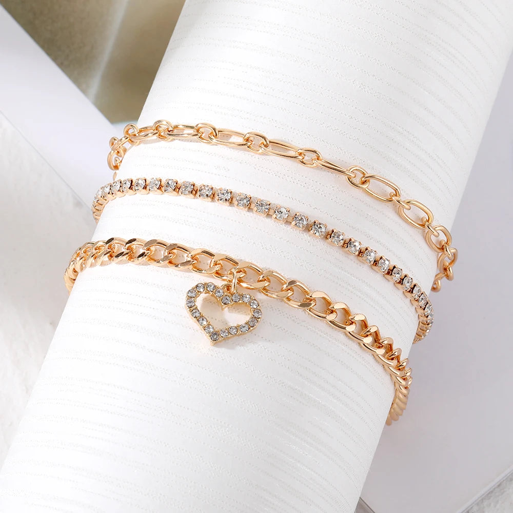 VKME New Design Tennis Chain Heart Cuban Chain Anklet for Women Jewelry