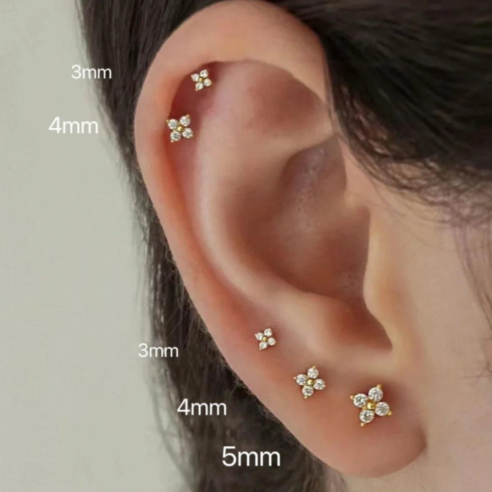 Mariasz Minimalist Dainty Flower Stud Earrings for Women Piercing Cartilage Ear Ring Cute Zircon Gold Color Clover Jewelry Gift
