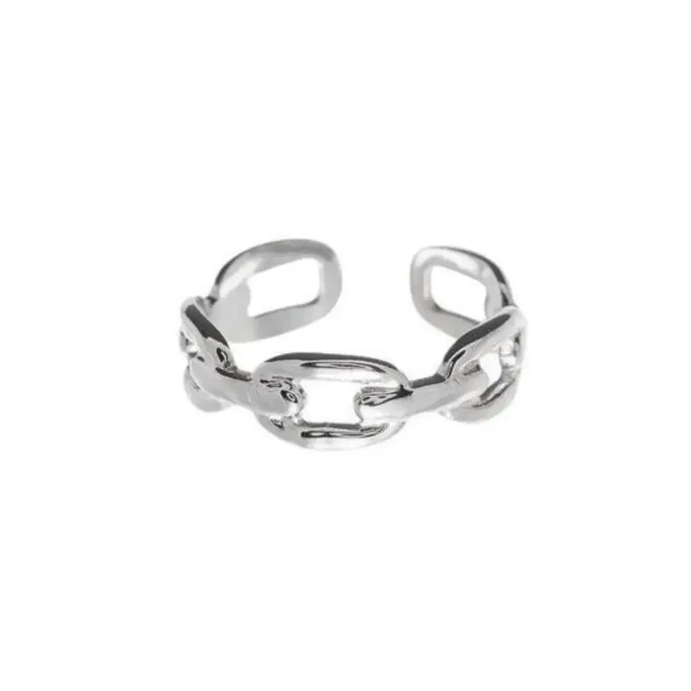 1/3PCS Adjustable White Black Cuff  Stainless Steel Ring Irregular Double Layer Chunky Stackable Open Rings For Women Jewelry