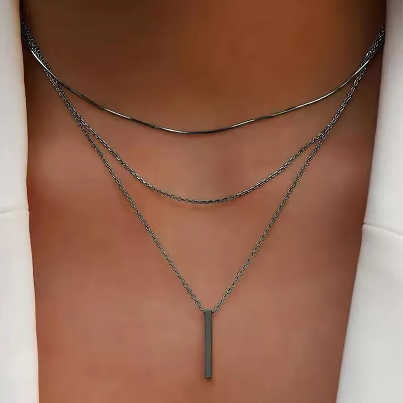 Vintage Bohemian Multilayer Minimalist Necklace for Women Stick Pendant Link Chain Necklace Collarbone Collares Fashion Jewelry