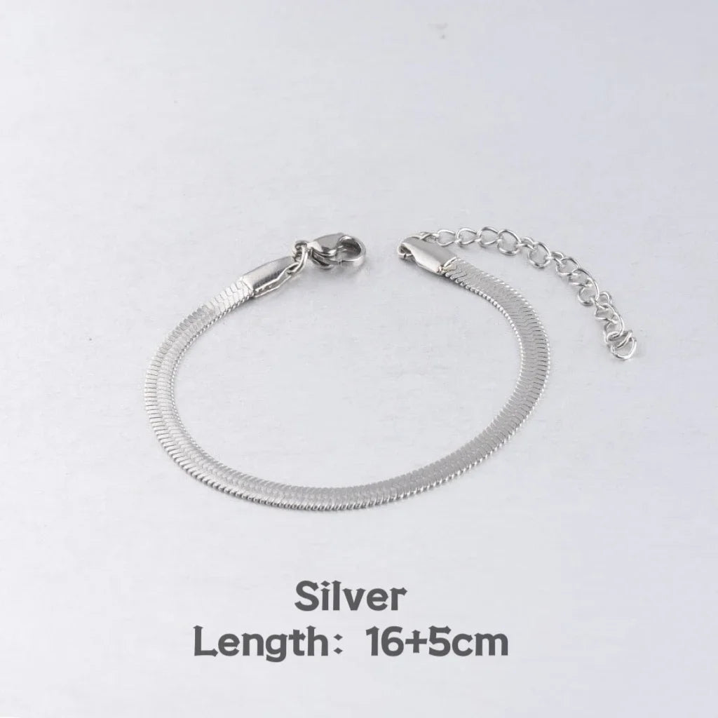 Minimalist 16+5cm Classic Snake Chain Bracelet Gold Color Width 2/3/4MM Stainless Steel Chain Bracelet For Women Jewelry Gift