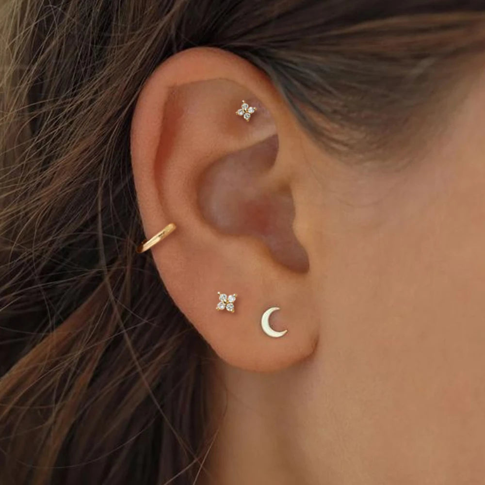 Mariasz Minimalist Dainty Flower Stud Earrings for Women Piercing Cartilage Ear Ring Cute Zircon Gold Color Clover Jewelry Gift