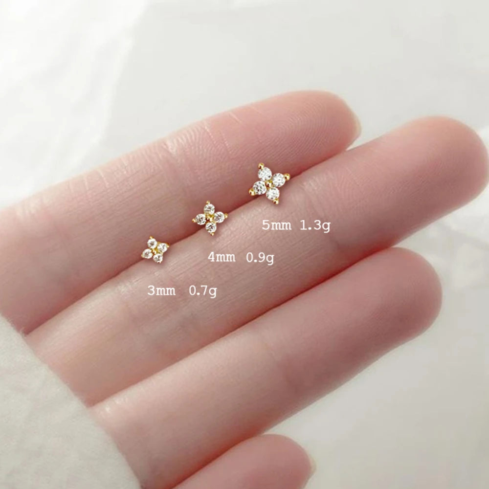Mariasz Minimalist Dainty Flower Stud Earrings for Women Piercing Cartilage Ear Ring Cute Zircon Gold Color Clover Jewelry Gift