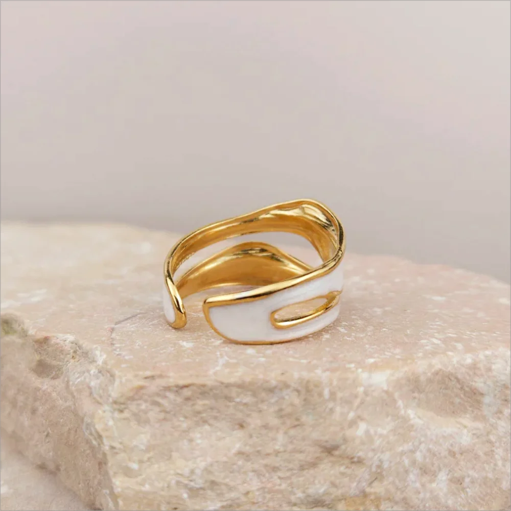 1/3PCS Adjustable White Black Cuff  Stainless Steel Ring Irregular Double Layer Chunky Stackable Open Rings For Women Jewelry