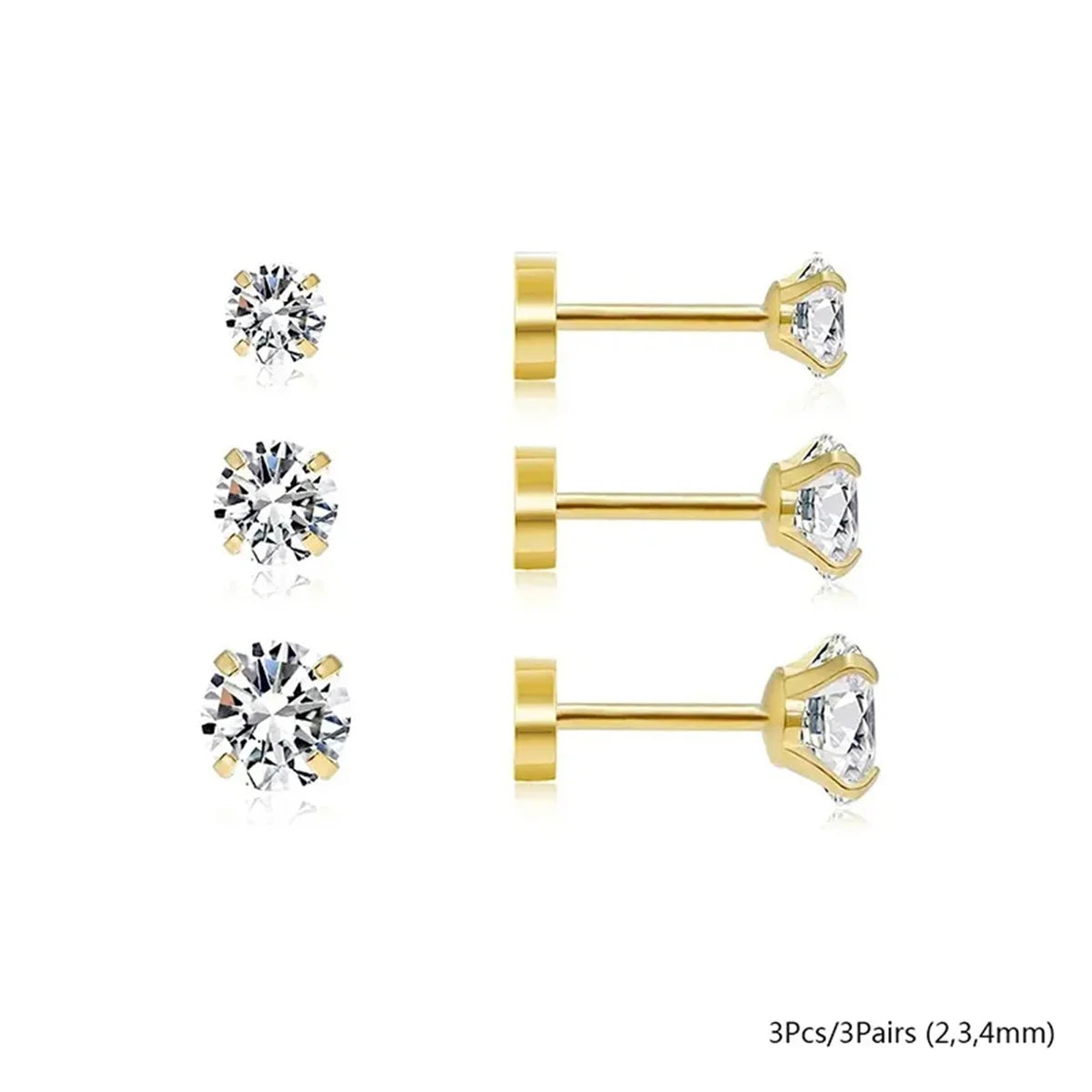 3/5/6/10pcs Hypoallergenic Stainless Steel Flat Back Stud Cartilage Earrings,Cubic Zerconia Daith Tragus Rook Screw Back Earings