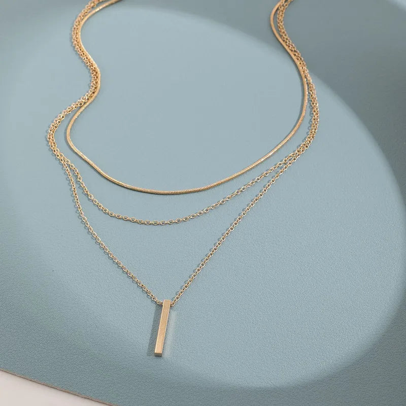 Vintage Bohemian Multilayer Minimalist Necklace for Women Stick Pendant Link Chain Necklace Collarbone Collares Fashion Jewelry