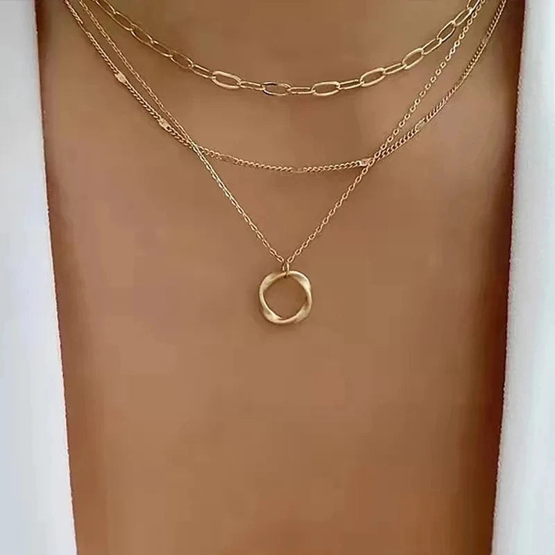 Vintage Bohemian Multilayer Minimalist Necklace for Women Stick Pendant Link Chain Necklace Collarbone Collares Fashion Jewelry