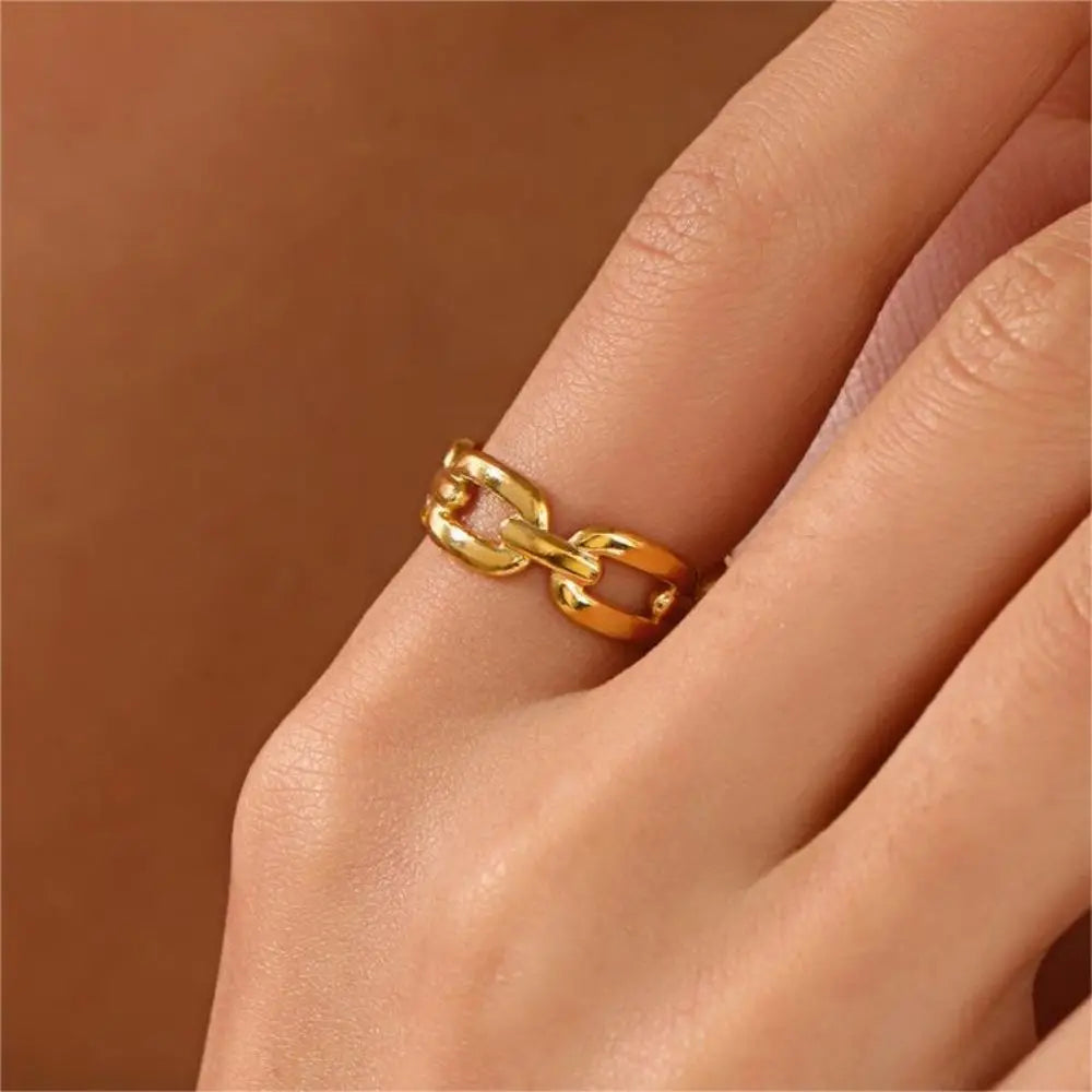 1/3PCS Adjustable White Black Cuff  Stainless Steel Ring Irregular Double Layer Chunky Stackable Open Rings For Women Jewelry