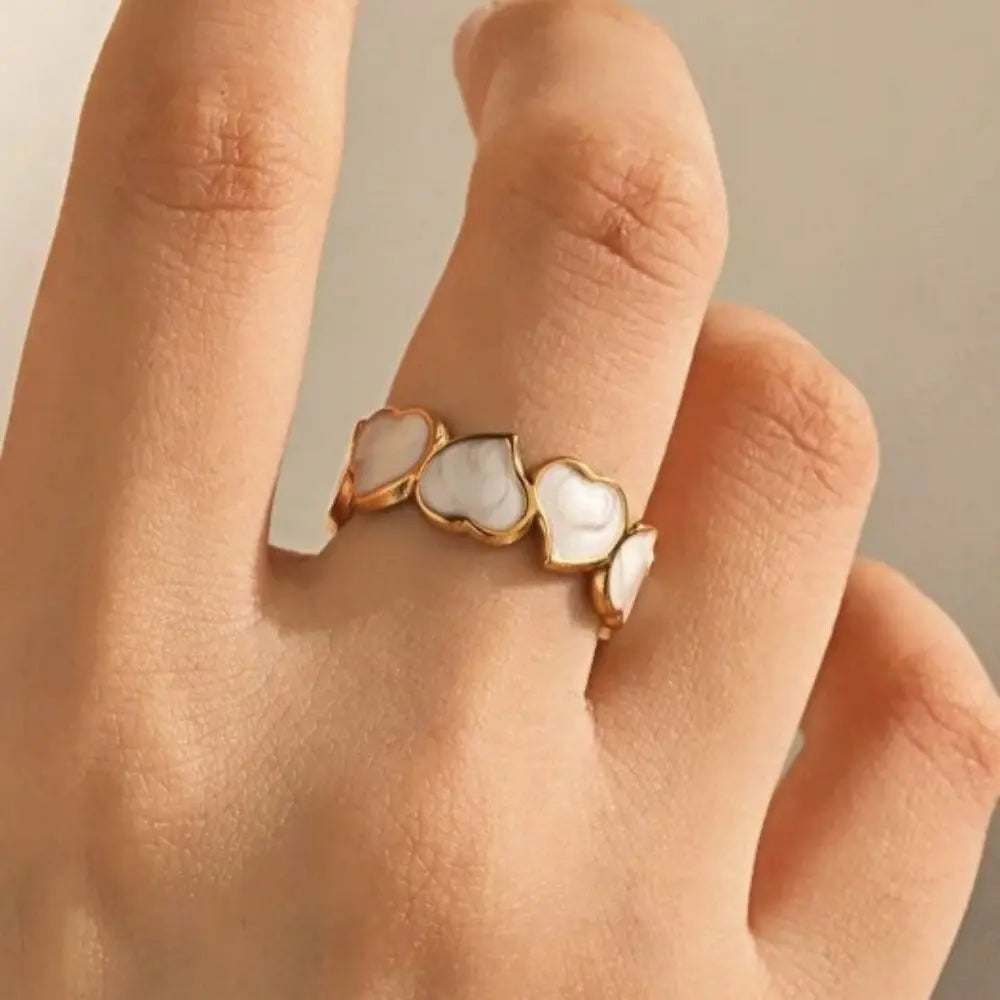 1/3PCS Adjustable White Black Cuff  Stainless Steel Ring Irregular Double Layer Chunky Stackable Open Rings For Women Jewelry
