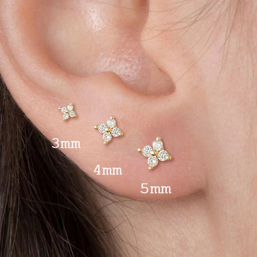 Mariasz Minimalist Dainty Flower Stud Earrings for Women Piercing Cartilage Ear Ring Cute Zircon Gold Color Clover Jewelry Gift