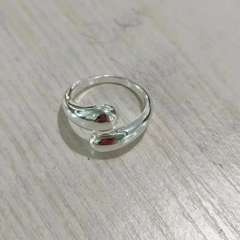 925 Sterling Silver Smooth Water Drop Rings For Woman 18K Gold Open Ring Wedding Couple Rings Aesthetic Jewelry Gift