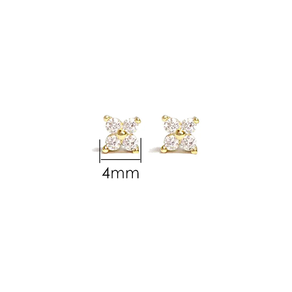 Mariasz Minimalist Dainty Flower Stud Earrings for Women Piercing Cartilage Ear Ring Cute Zircon Gold Color Clover Jewelry Gift