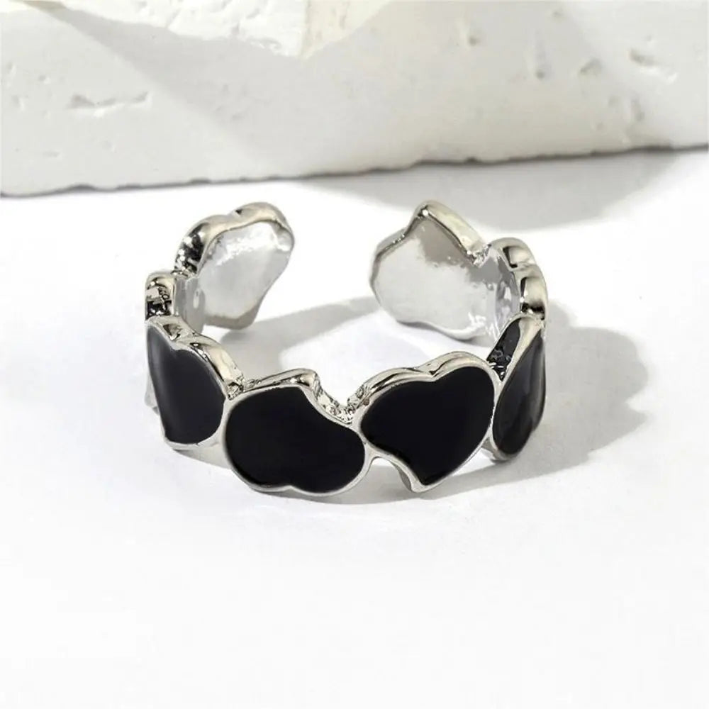 1/3PCS Adjustable White Black Cuff  Stainless Steel Ring Irregular Double Layer Chunky Stackable Open Rings For Women Jewelry