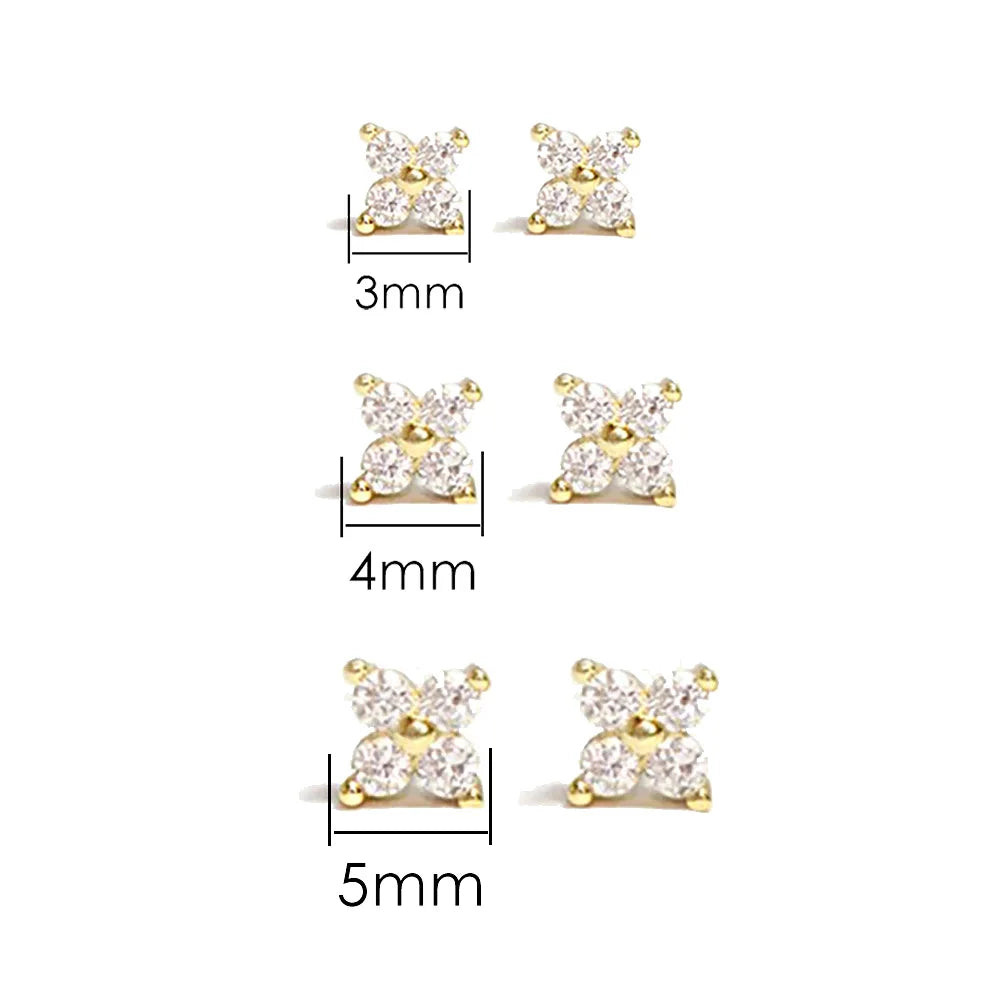Mariasz Minimalist Dainty Flower Stud Earrings for Women Piercing Cartilage Ear Ring Cute Zircon Gold Color Clover Jewelry Gift