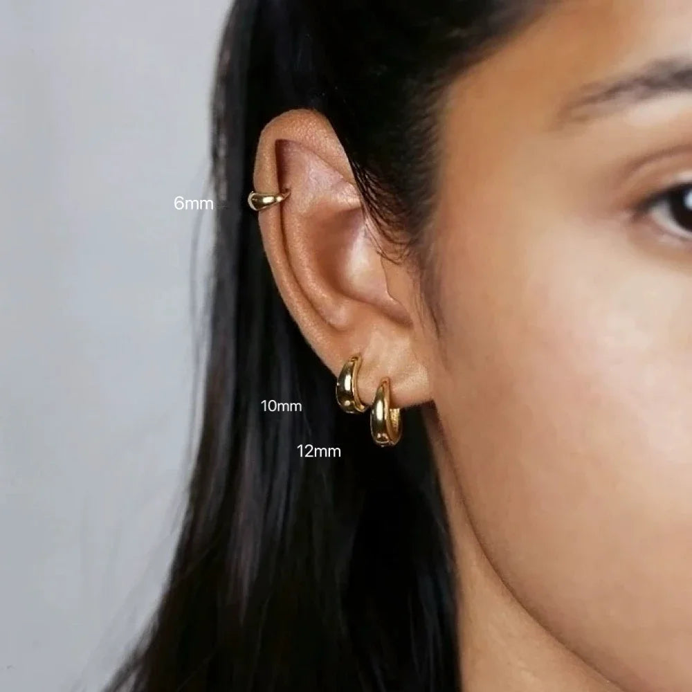 Stainless Steel 1 Pair Minimalist Huggie Hoop Earrings For Women Gold Color Tiny Round Circle 6/10/12mm Punk Unisex Rock Earring