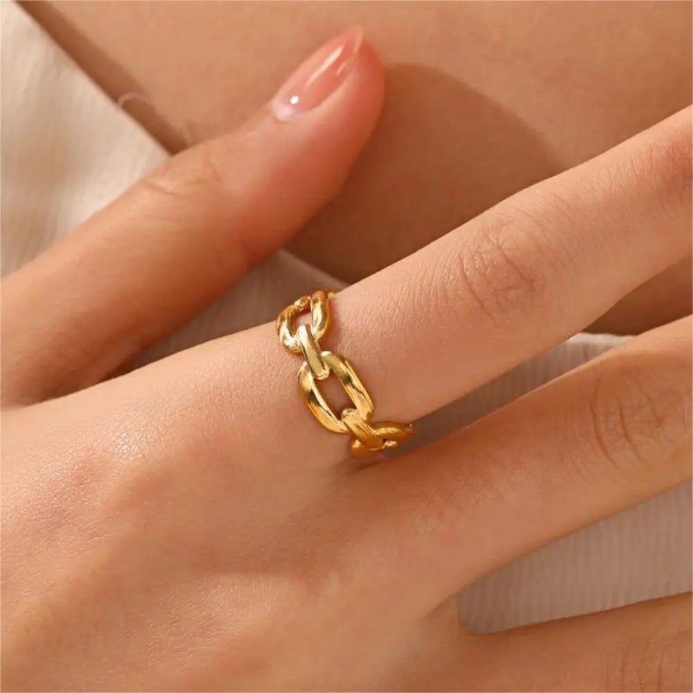 1/3PCS Adjustable White Black Cuff  Stainless Steel Ring Irregular Double Layer Chunky Stackable Open Rings For Women Jewelry