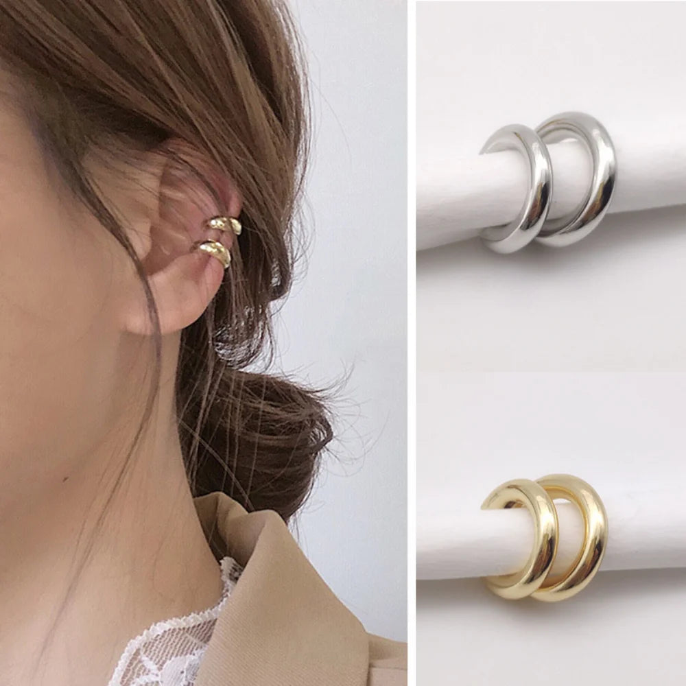 Minimalist Gold Color Round Earrings for Women Earcuff Women No Pierced C Shape Geometric Earclip Ear Bone Clip Punk Jewelry