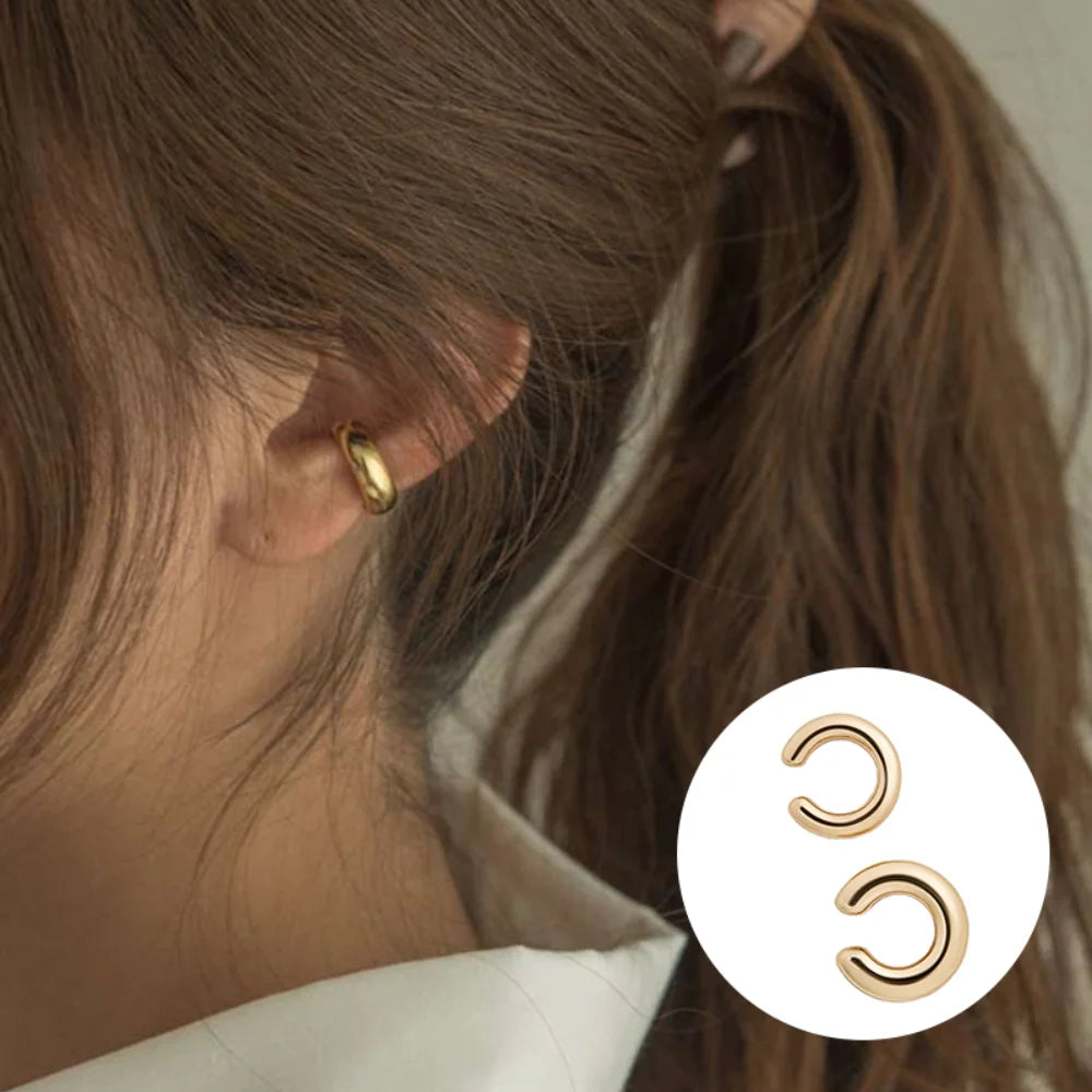 Minimalist Gold Color Round Earrings for Women Earcuff Women No Pierced C Shape Geometric Earclip Ear Bone Clip Punk Jewelry