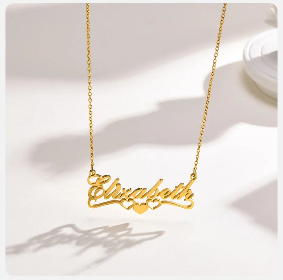 Vnox Custom Names Necklaces for Women Girls, Gold Color Stainless Steel Personalized Heart Love Pendant Collar,Gifts for Her