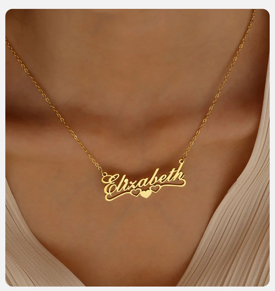 Vnox Custom Names Necklaces for Women Girls, Gold Color Stainless Steel Personalized Heart Love Pendant Collar,Gifts for Her
