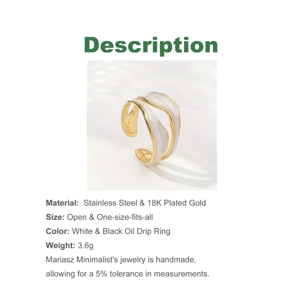 1/3PCS Adjustable White Black Cuff  Stainless Steel Ring Irregular Double Layer Chunky Stackable Open Rings For Women Jewelry