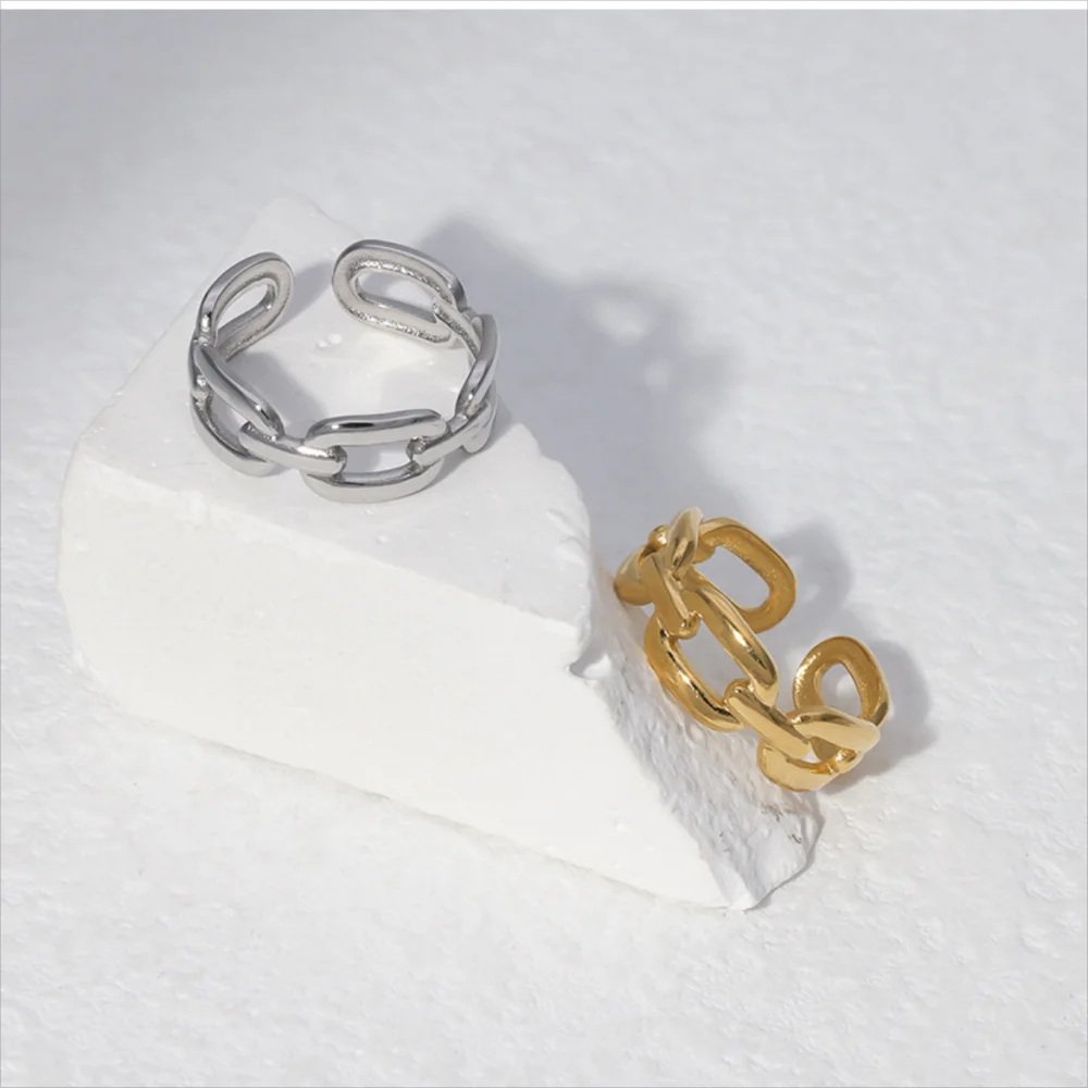 1/3PCS Adjustable White Black Cuff  Stainless Steel Ring Irregular Double Layer Chunky Stackable Open Rings For Women Jewelry