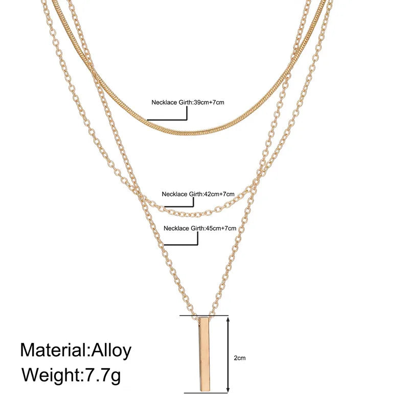 Vintage Bohemian Multilayer Minimalist Necklace for Women Stick Pendant Link Chain Necklace Collarbone Collares Fashion Jewelry