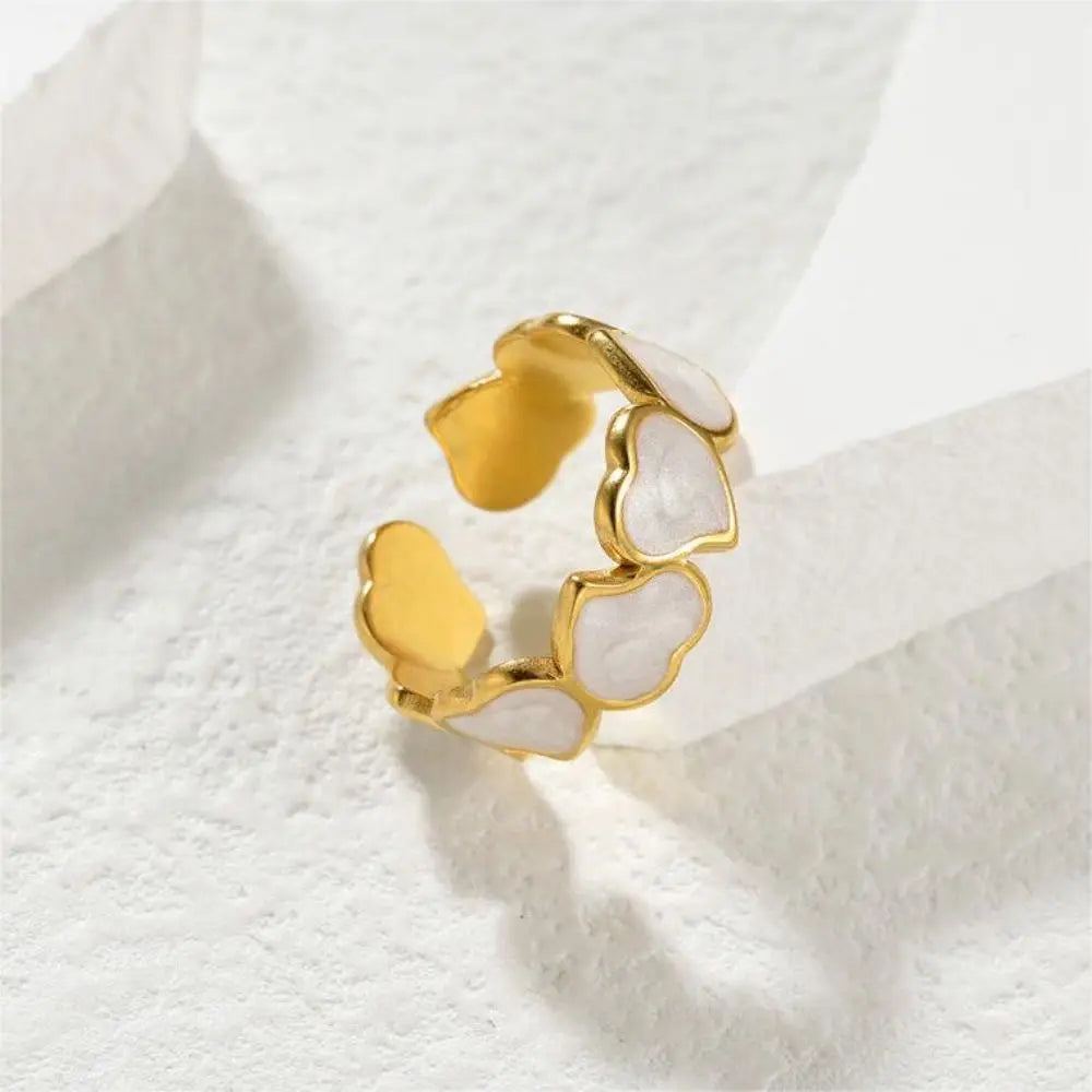 1/3PCS Adjustable White Black Cuff  Stainless Steel Ring Irregular Double Layer Chunky Stackable Open Rings For Women Jewelry