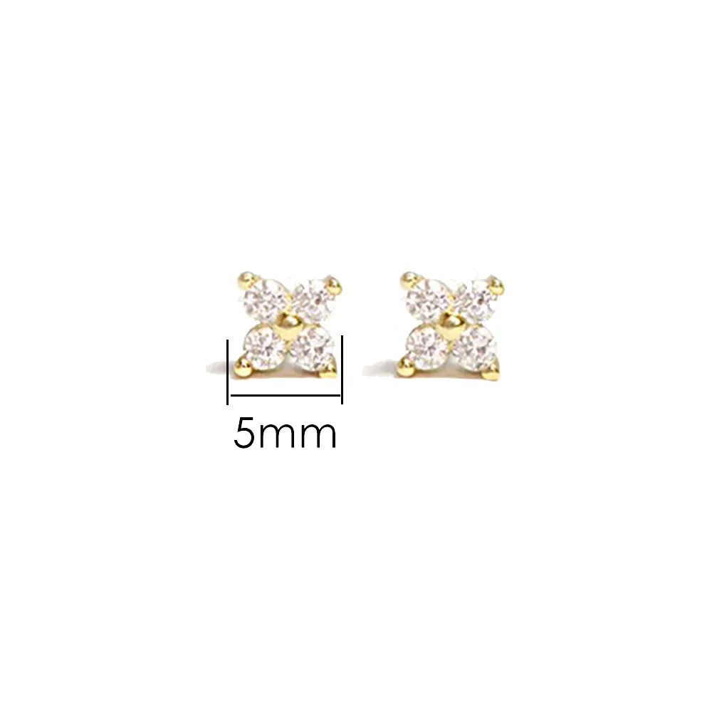Mariasz Minimalist Dainty Flower Stud Earrings for Women Piercing Cartilage Ear Ring Cute Zircon Gold Color Clover Jewelry Gift