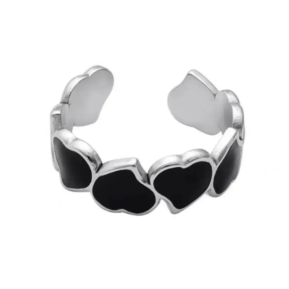 1/3PCS Adjustable White Black Cuff  Stainless Steel Ring Irregular Double Layer Chunky Stackable Open Rings For Women Jewelry