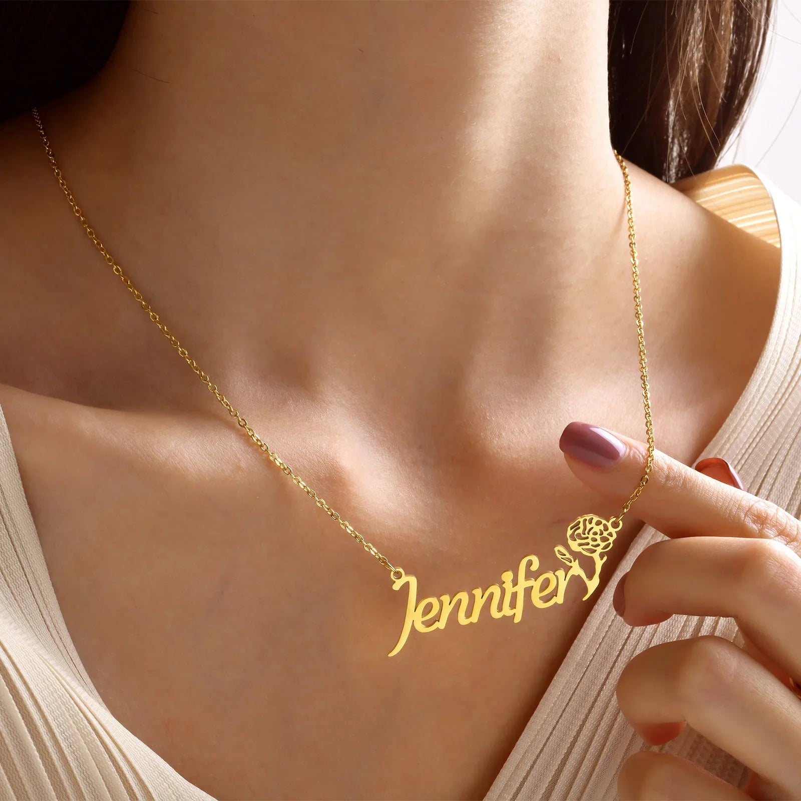 Vnox Custom Names Necklaces for Women Girls, Gold Color Stainless Steel Personalized Heart Love Pendant Collar,Gifts for Her