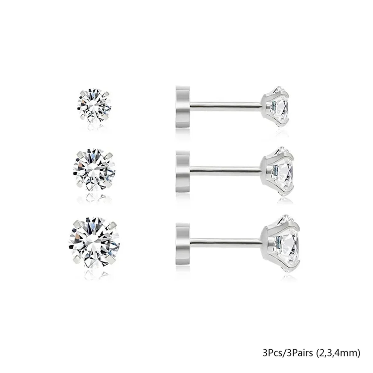 3/5/6/10pcs Hypoallergenic Stainless Steel Flat Back Stud Cartilage Earrings,Cubic Zerconia Daith Tragus Rook Screw Back Earings