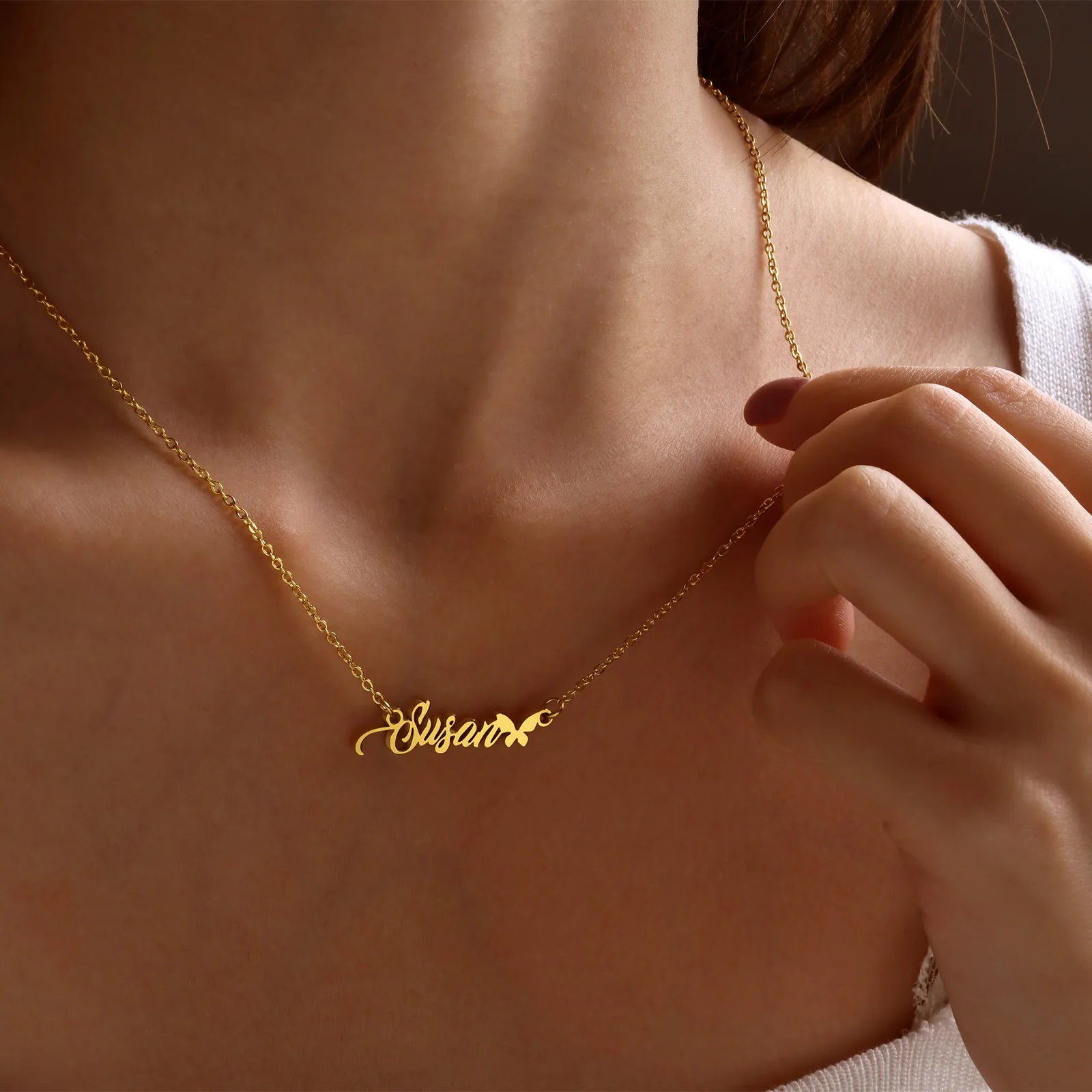 Vnox Custom Names Necklaces for Women Girls, Gold Color Stainless Steel Personalized Heart Love Pendant Collar,Gifts for Her
