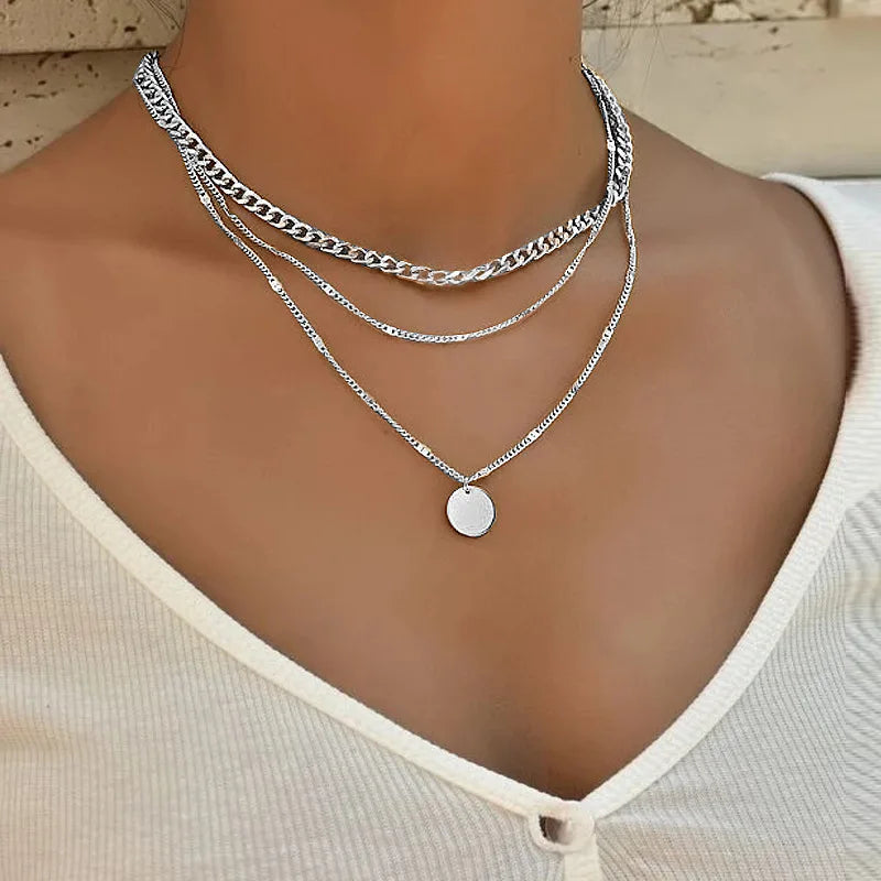 Vintage Bohemian Multilayer Minimalist Necklace for Women Stick Pendant Link Chain Necklace Collarbone Collares Fashion Jewelry