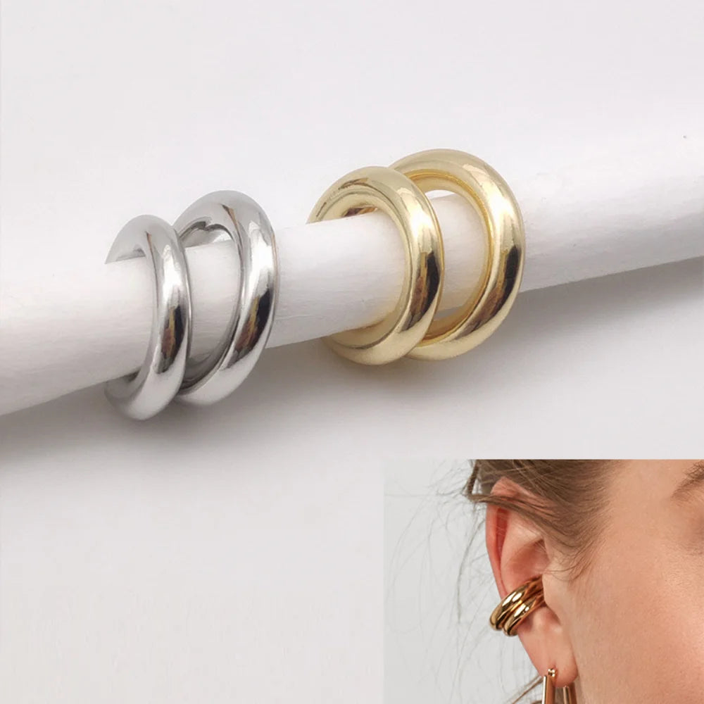 Minimalist Gold Color Round Earrings for Women Earcuff Women No Pierced C Shape Geometric Earclip Ear Bone Clip Punk Jewelry