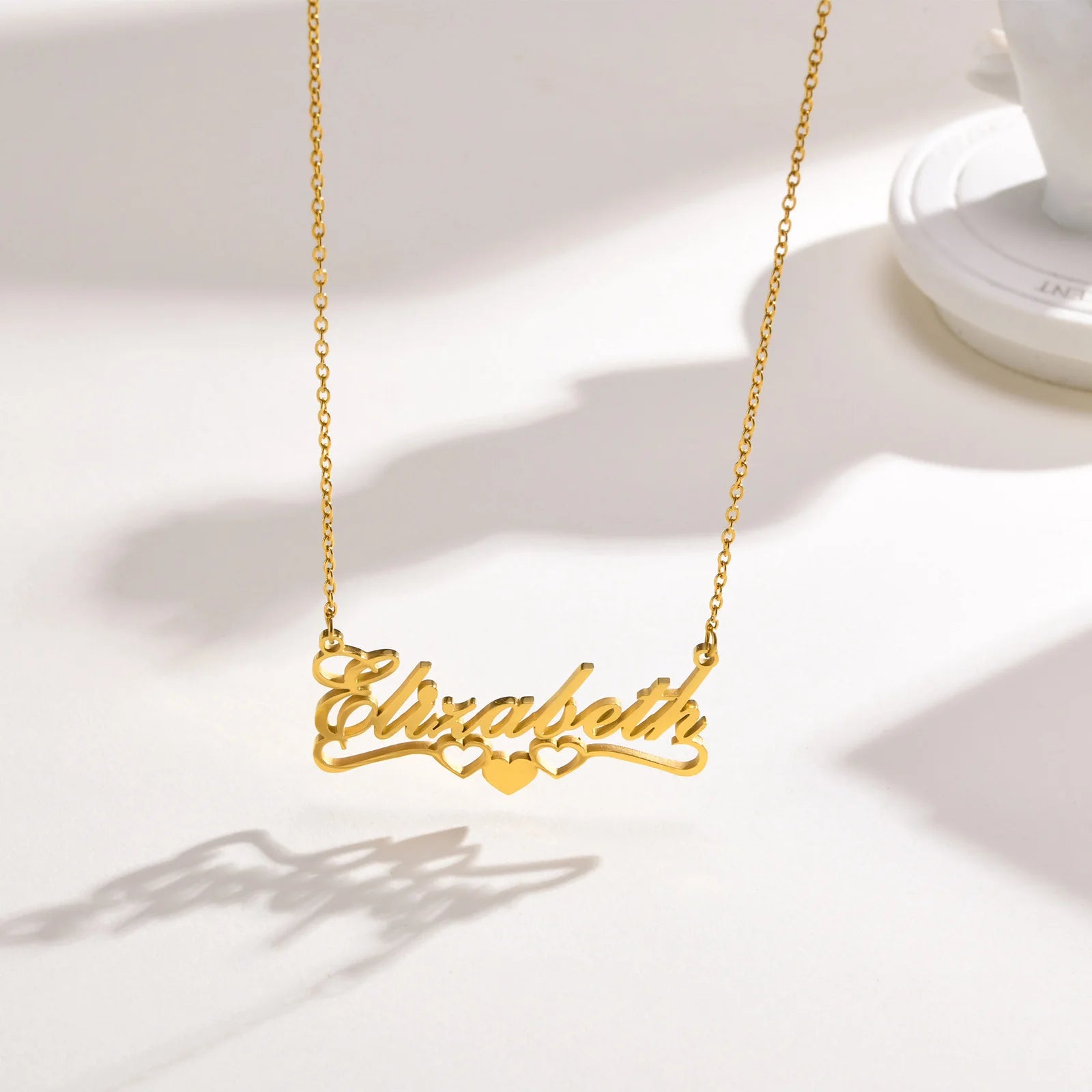 Vnox Custom Names Necklaces for Women Girls, Gold Color Stainless Steel Personalized Heart Love Pendant Collar,Gifts for Her
