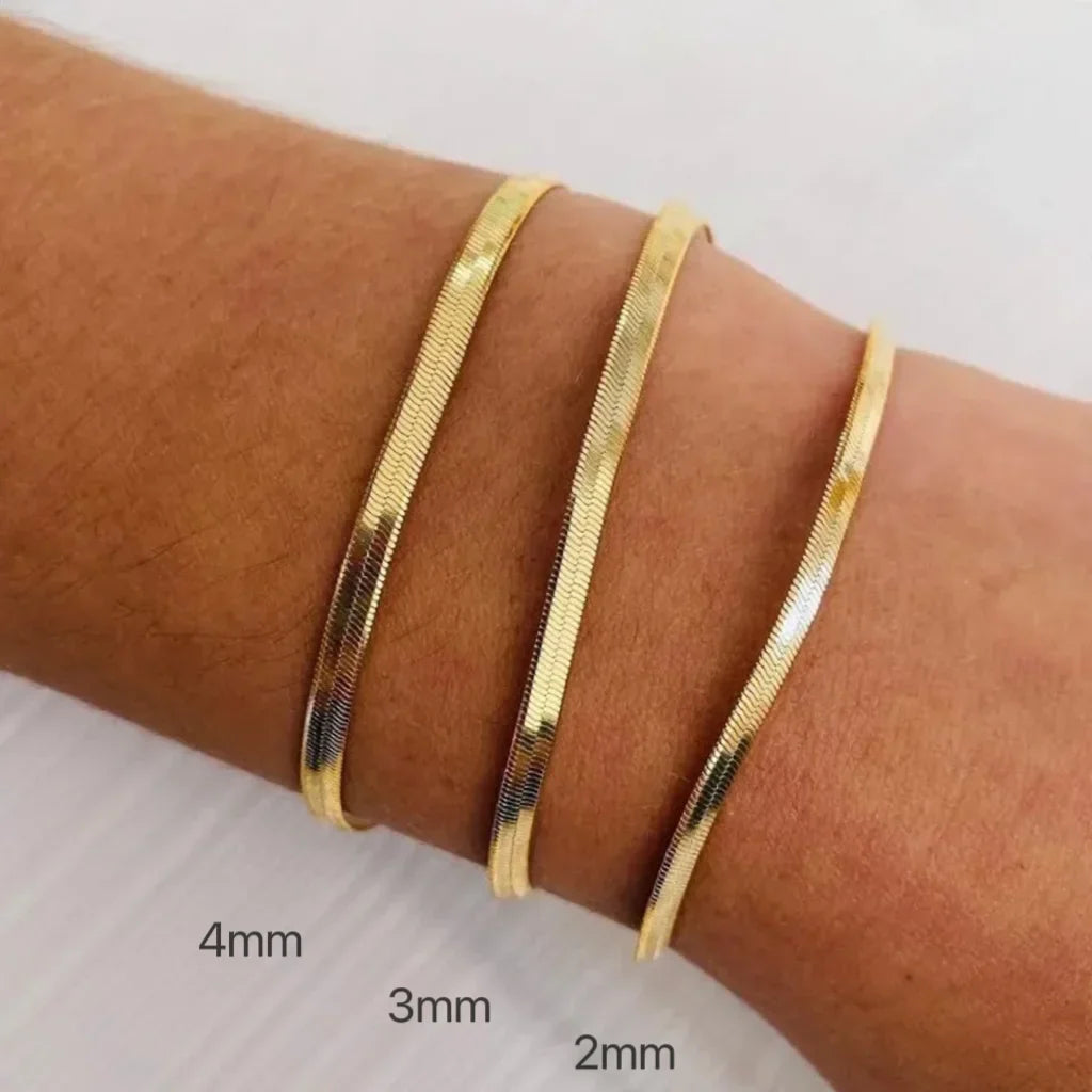 Minimalist 16+5cm Classic Snake Chain Bracelet Gold Color Width 2/3/4MM Stainless Steel Chain Bracelet For Women Jewelry Gift