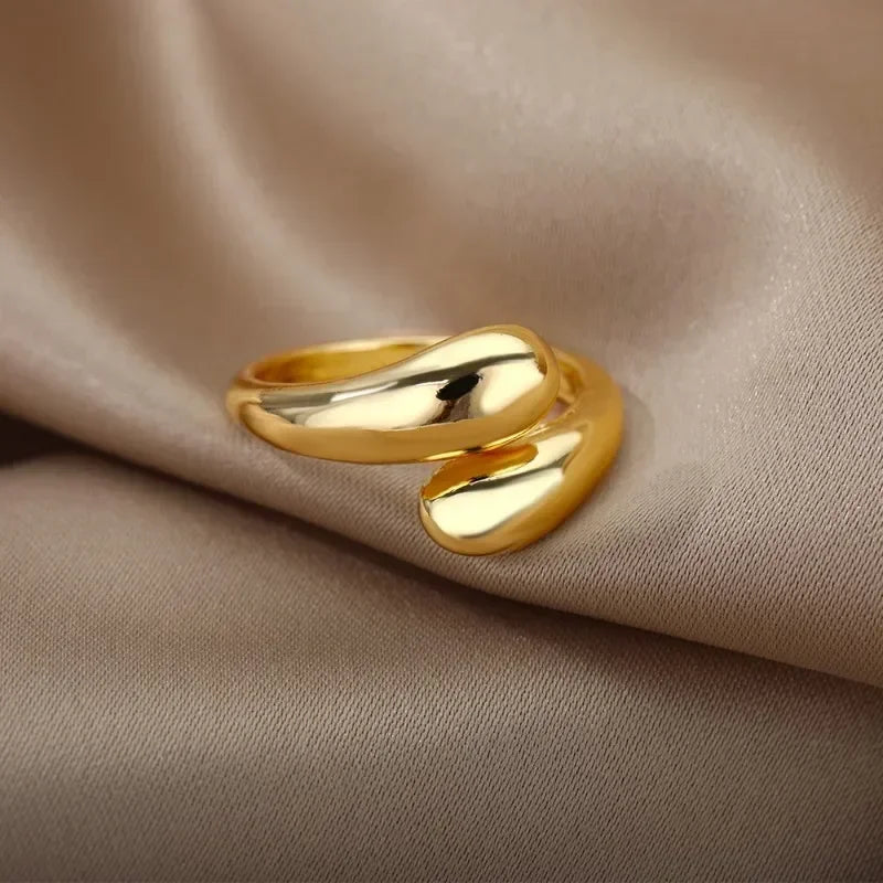 925 Sterling Silver Smooth Water Drop Rings For Woman 18K Gold Open Ring Wedding Couple Rings Aesthetic Jewelry Gift