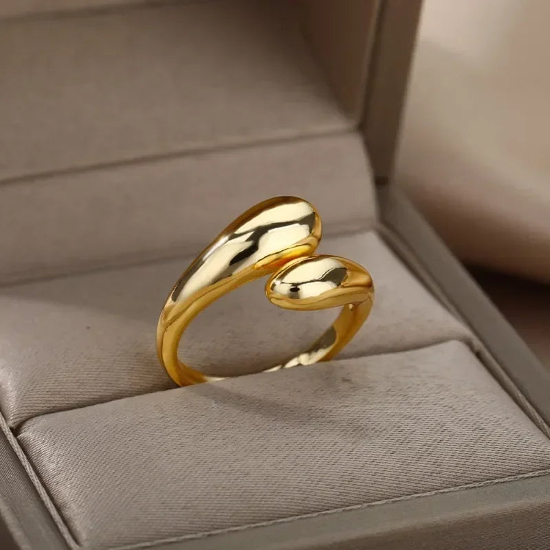 925 Sterling Silver Smooth Water Drop Rings For Woman 18K Gold Open Ring Wedding Couple Rings Aesthetic Jewelry Gift